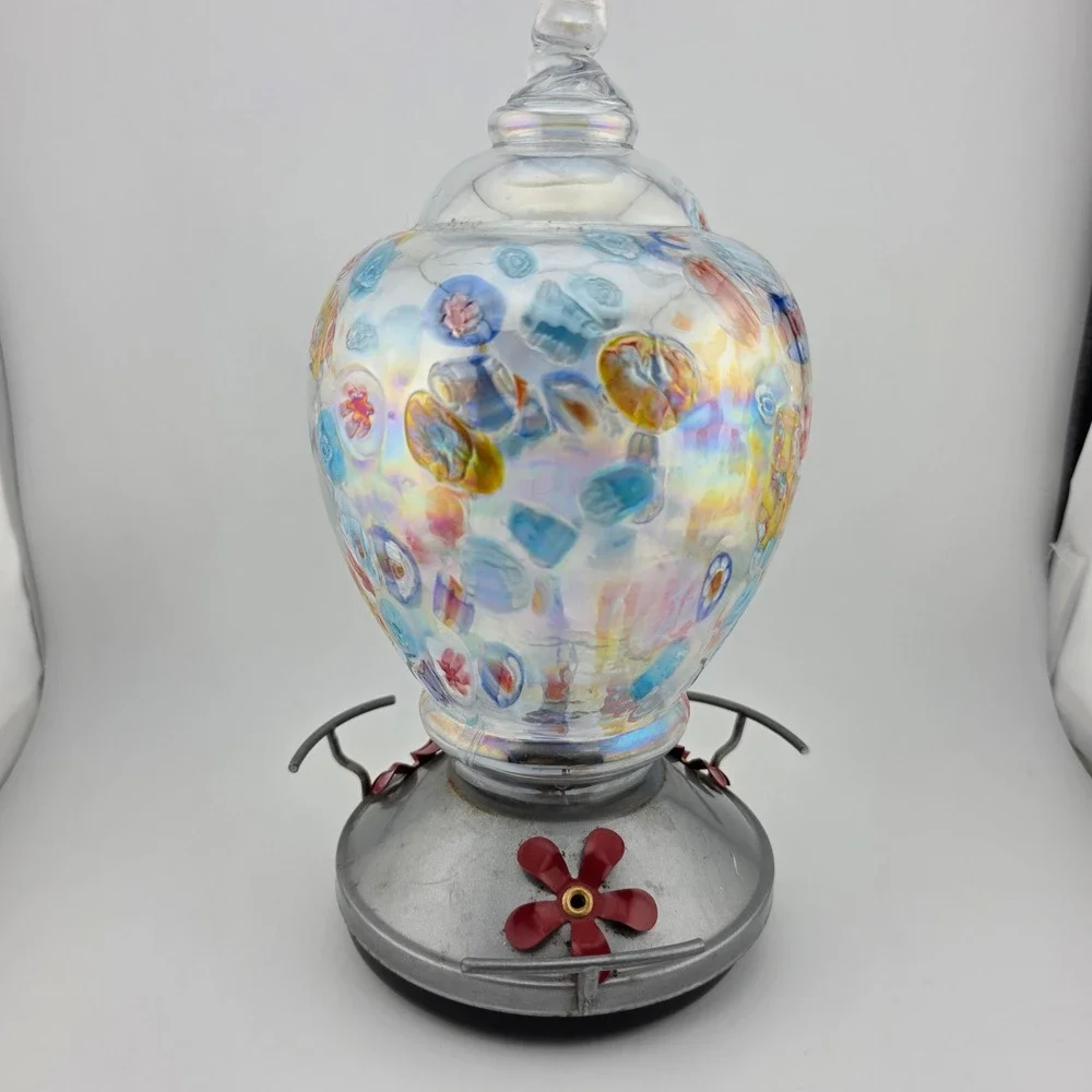 Style Selections Hummingbird Feeder Art Glass Nectar Bird Patio Colorful Outdoor